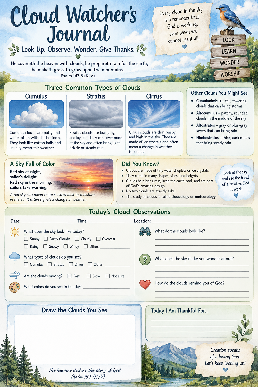 Cloud Watcher's Journal printable